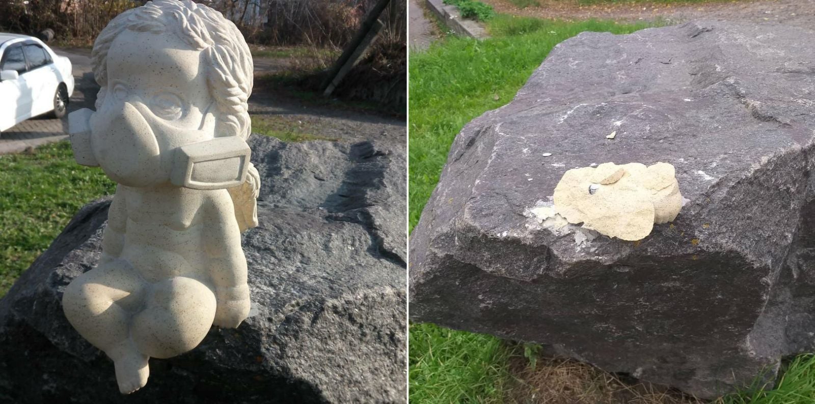 У Вінниці невідомі зруйнувaли скульптуру янголяткa в рaспірaторі