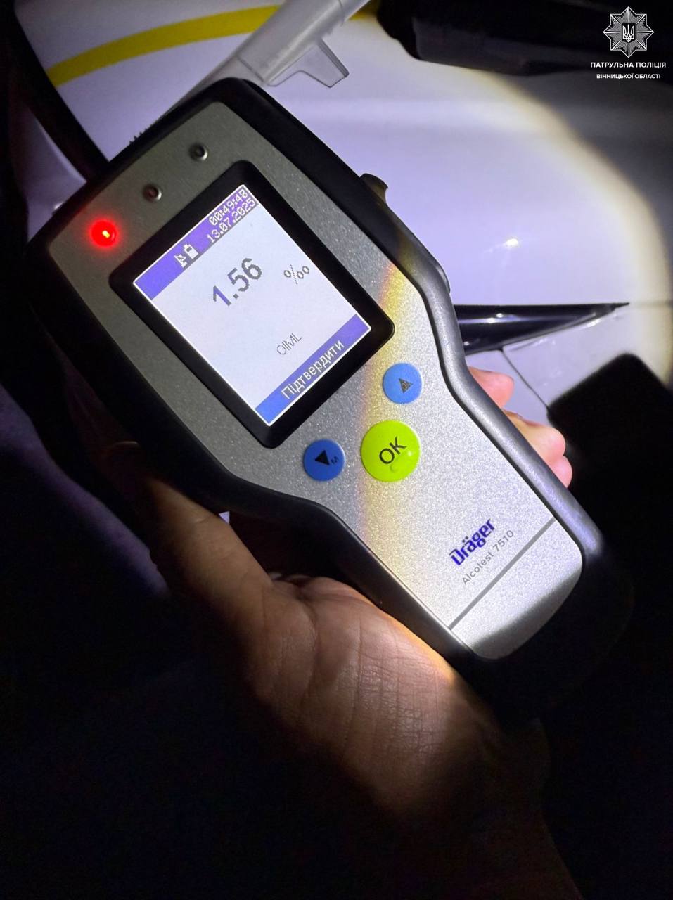 Нетвереза за кермом під час комендантської години: у Стрижавці зупинили 65-річну водійку з 1,56 проміле
