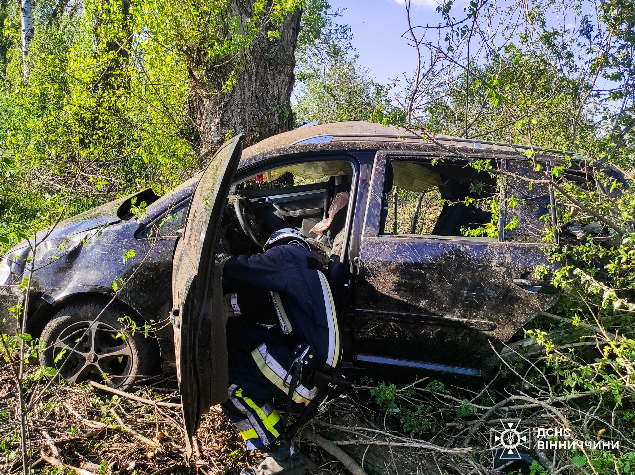 На Тепличчині водія деблокували з понівеченого авто після зіткнення з деревом
