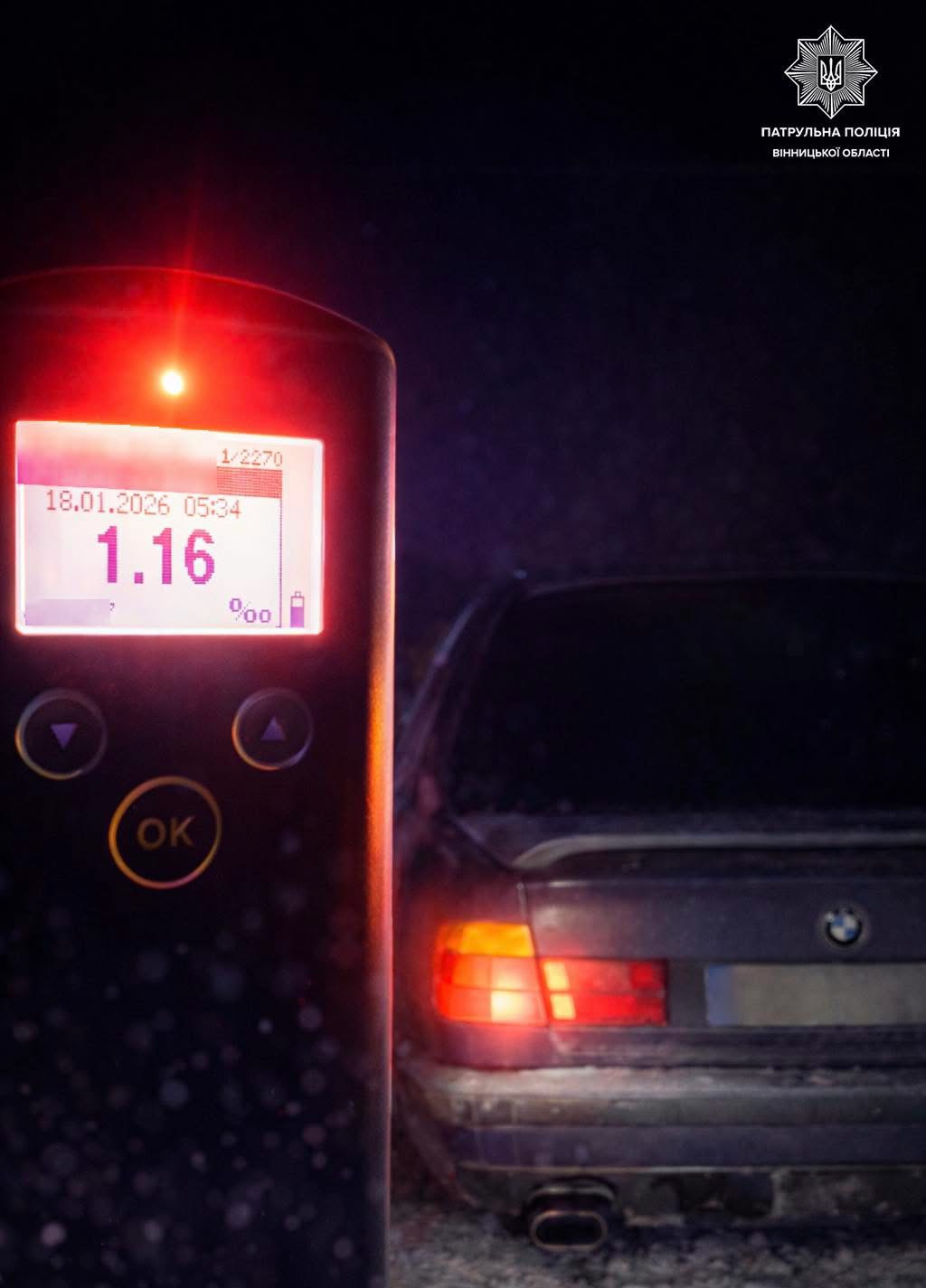 У Вінниці зупинили водія BMW з рівнем алкоголю в шість разів вищим за норму
