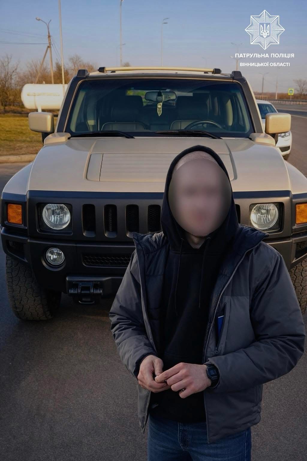 У Вінницькій області зупинили водія Hummer, який повторно кермував із ознаками сп’яніння