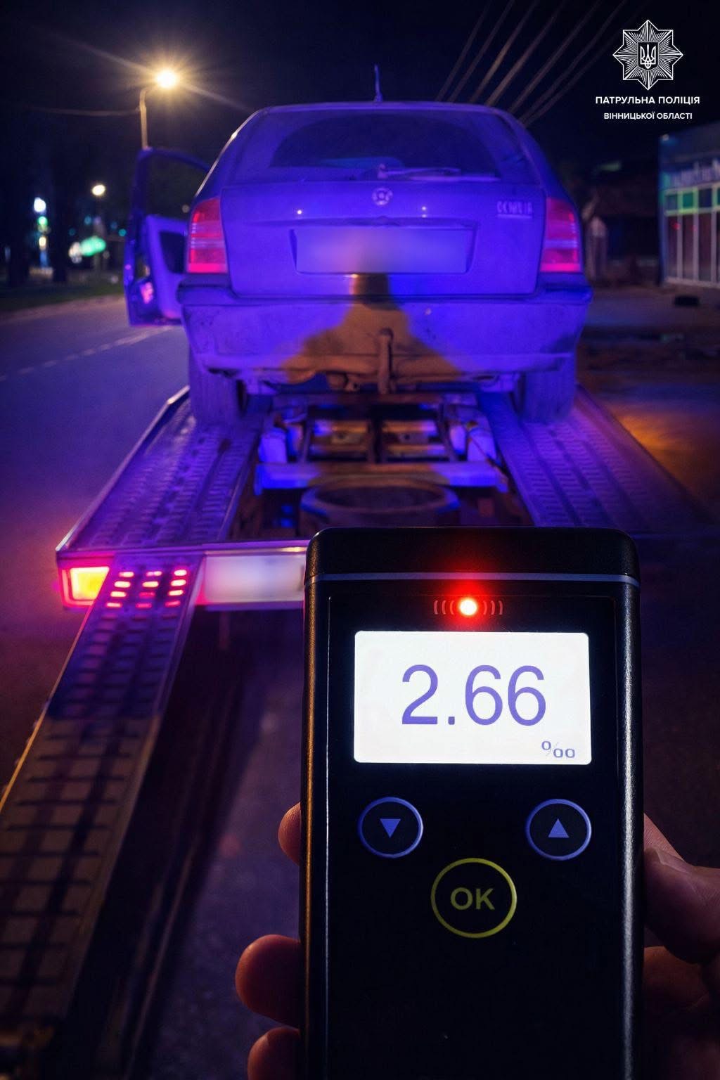 У Вінниці зупинили водія з перевищенням норми алкоголю у 13 разів