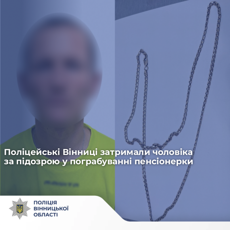 У Вінниці затримали підозрюваного у пограбуванні літньої жінки: зірвав золотий ланцюжок у парку