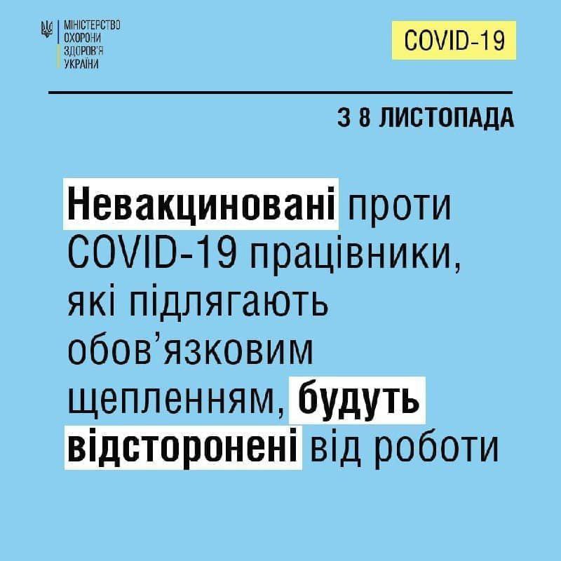 З завтрашнього дня усі невакциновані співробітники будуть відсторонені від роботи без збереження зарплати