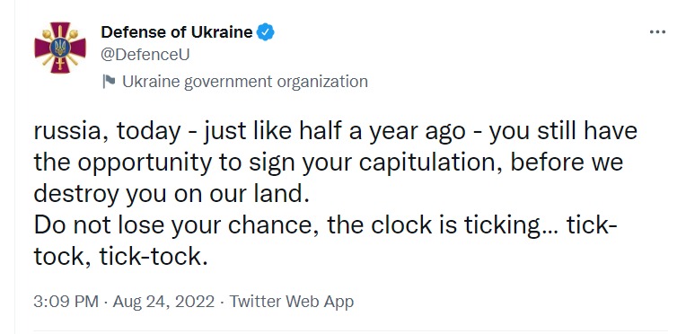 Міноборони України запропонувало рф погодитись на капітуляцію