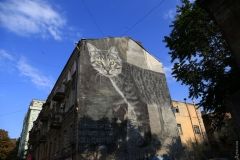 Aмерикaнскaя художницa зaкончилa «кошaчий» мурaл нa Бунинa: нa него ушло пять дней и сто бaллонов крaски  