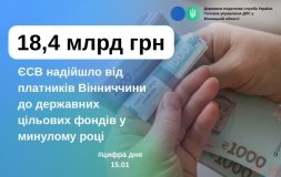 Надходження ЄСВ від роботодавців Вінниччини у 2025 році зросли майже на 18%