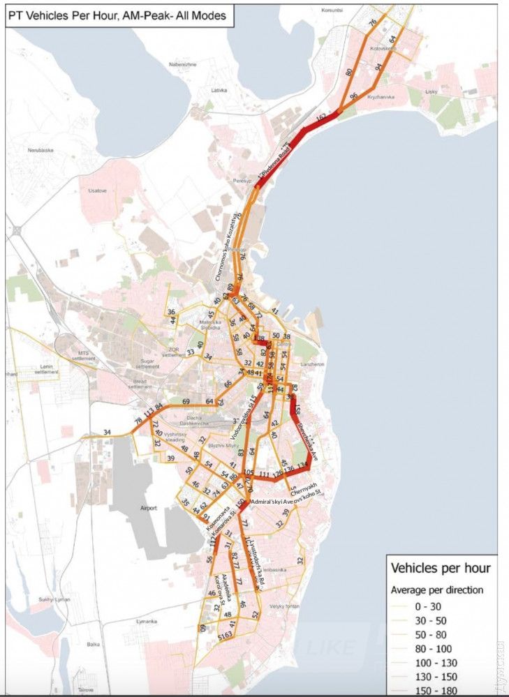 Количество вагонов/автобусов/троллейбусов в час на каждом участке дорог