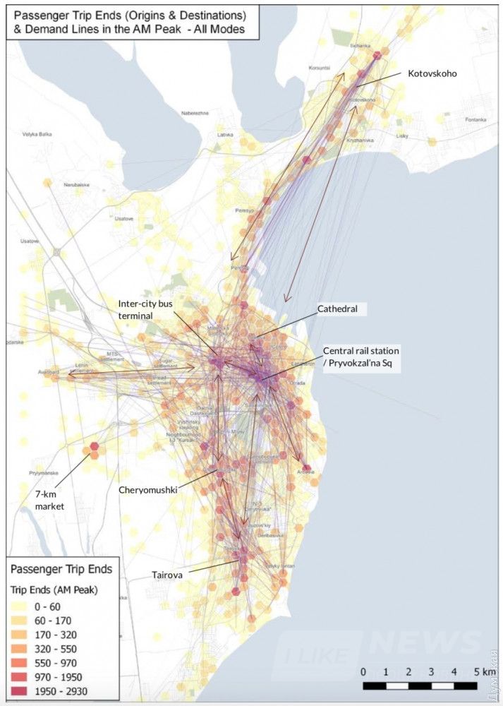 Откуда и куда ездят одесситы в утренний час пик на всех видах транспорта