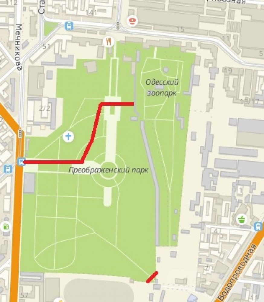 В местах, обозначенных красным, установлен забор